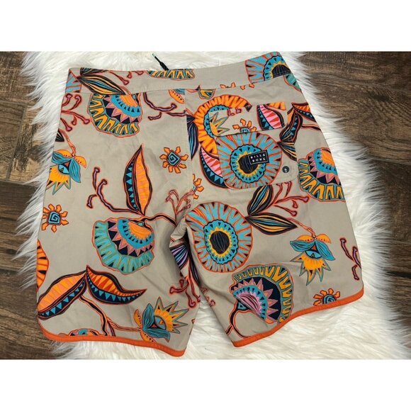 Billabong Size 30 Recycler 73 Pro Beige Orange Aqua Floral Board Shorts Swimsuit - Picture 2 of 8